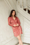 Regina womens wrap dress in dusky pink with long sleeves - Festive - ShoeStories