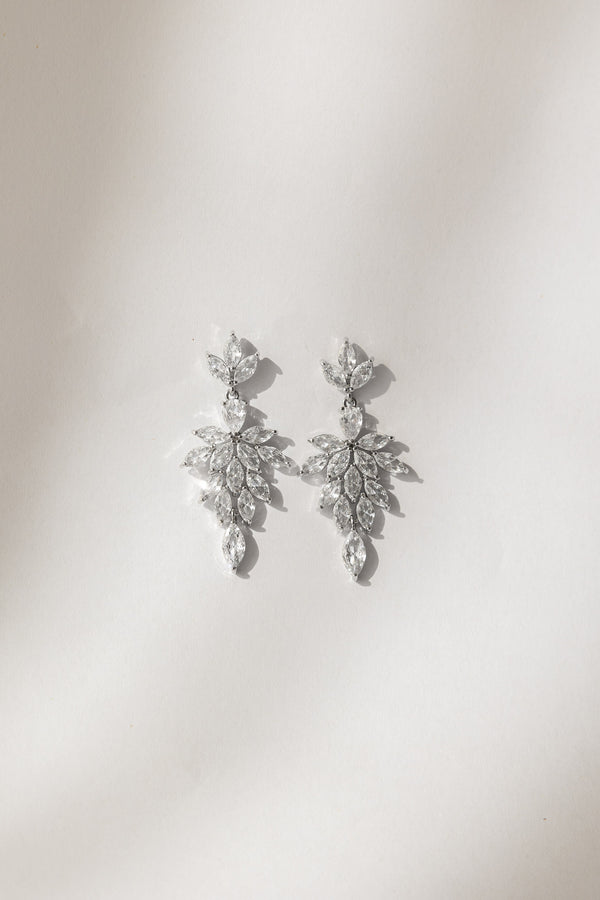 Milena Bridal Long Earrings with Leaf Rhinestone