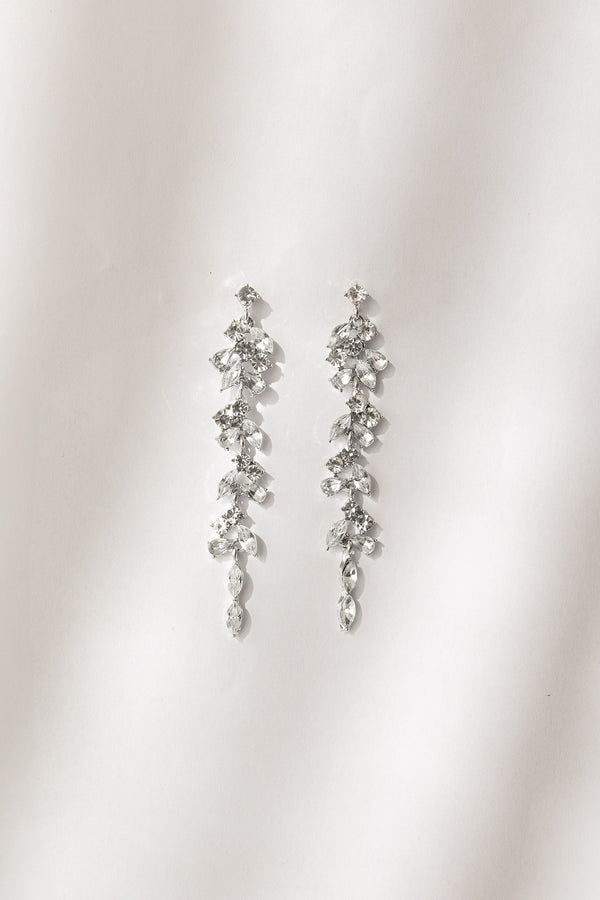 Serafina Bridal Long Earrings with Leaf Rhinestone