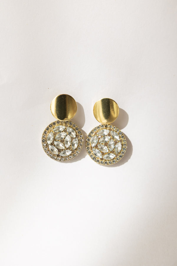 Aurelia Statement Earrings Round with Rhinestone