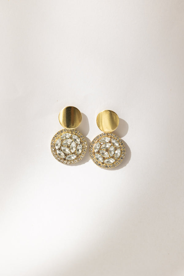 Aurelia Statement Earrings Round with Rhinestone