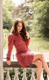 Regina womens wrap dress in dusky pink with long sleeves - Festive - ShoeStories