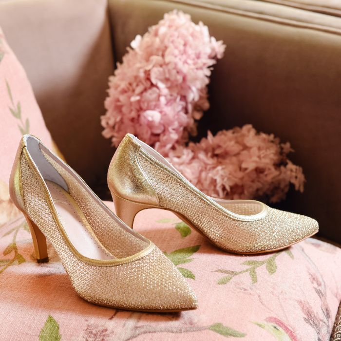 Melany Gold Mesh Leather Bridal Shoes Rainbow Club ShoeStories