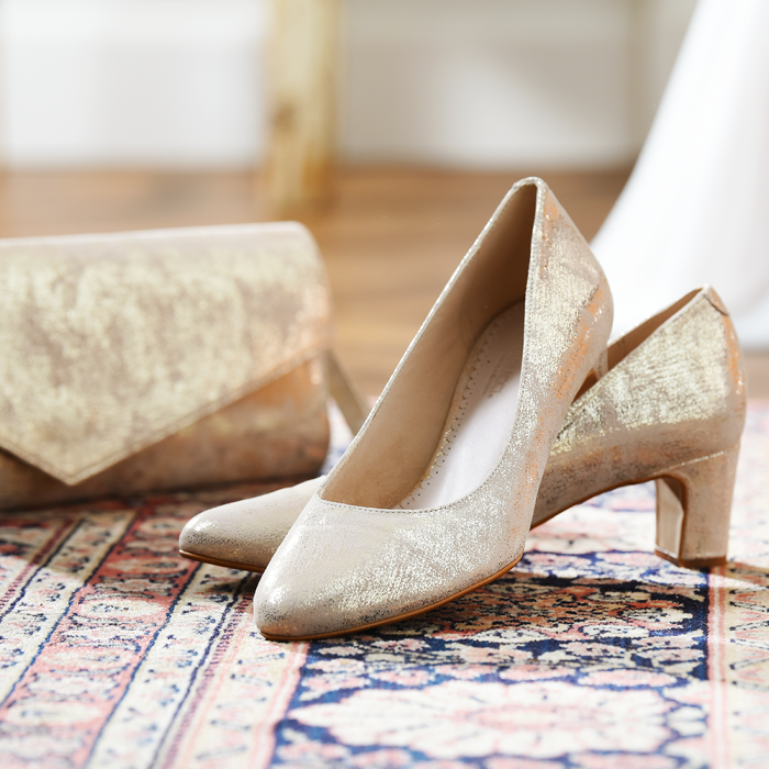 Palma Champagne Gold Suede Bridal Shoes Fiarucci ShoeStories