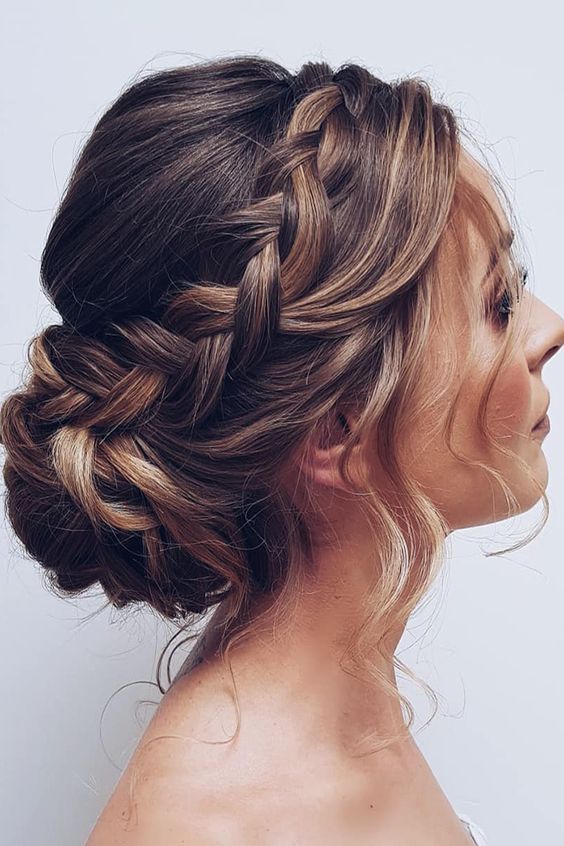 wedding hairstyles with braids and veil